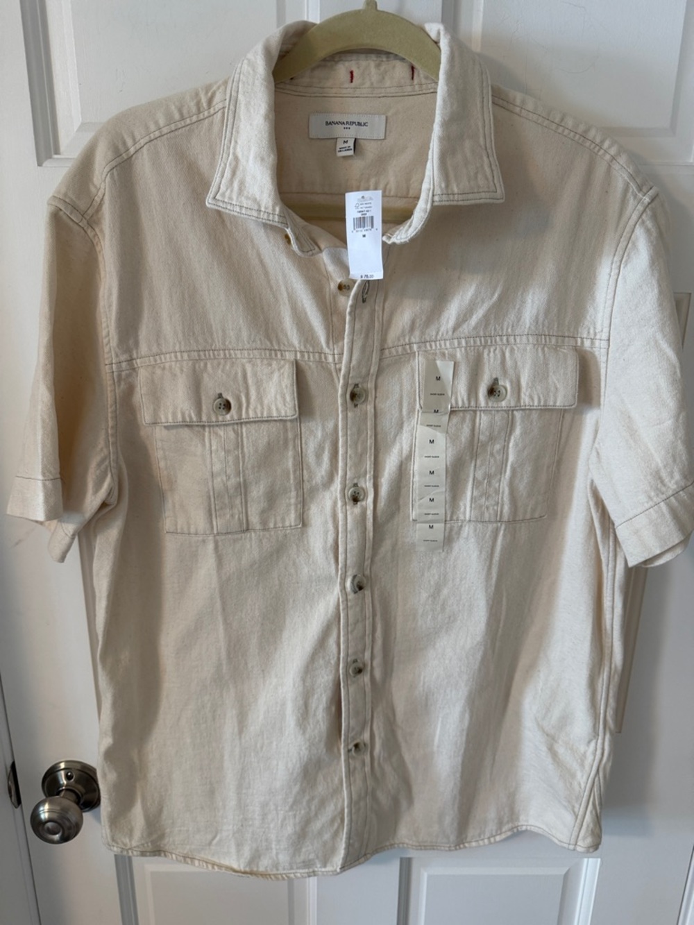 NWT Banana Republic Men's Short-Sleeve Denim Utility Shirt - Cream/Ecru - Medium